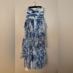 Strapless Blue Floral Layered Maxi Dress size 14